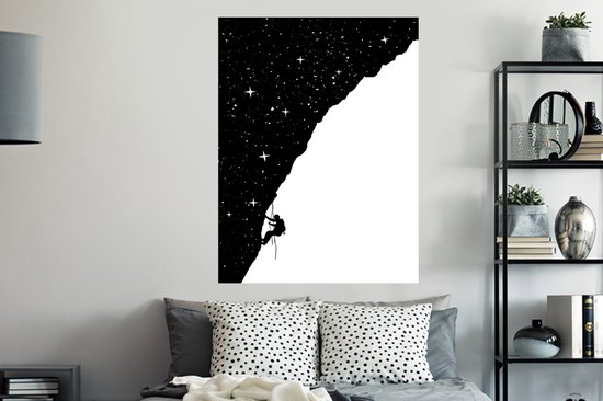 Stickers muraux - Film autocollant - Nuit - Escalade - Étoiles - Zwart - Wit - 90x120 cm - Film adhésif - Stickers muraux Chambre d'enfant - Papier peint autocollant