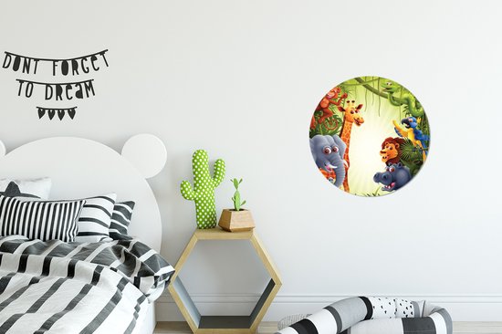 WallCircle - Stickers muraux - Cercle Papier Peint - Jungle - Garçons - Meiden - Bébé - Éléphant - Lion - Girafe - 30x30 cm - Cercle Mural - Auto Adhésif - Autocollant Rond Papier Peint
