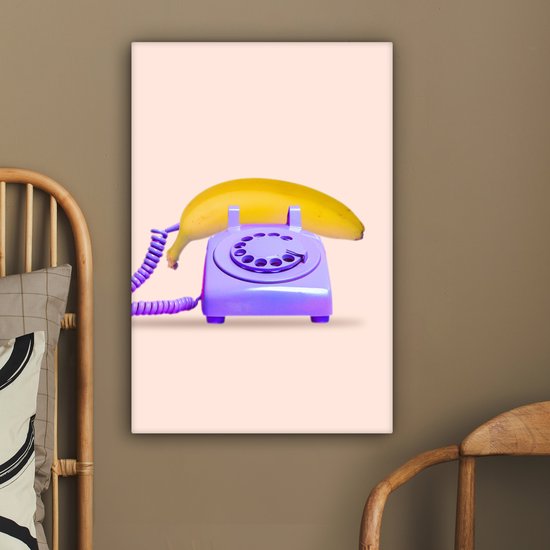 Peinture sur toile - Canvasdoek - Banane - Téléphone - Violet - Jaune - Photo sur toile - 40x60 cm - Décoration murale