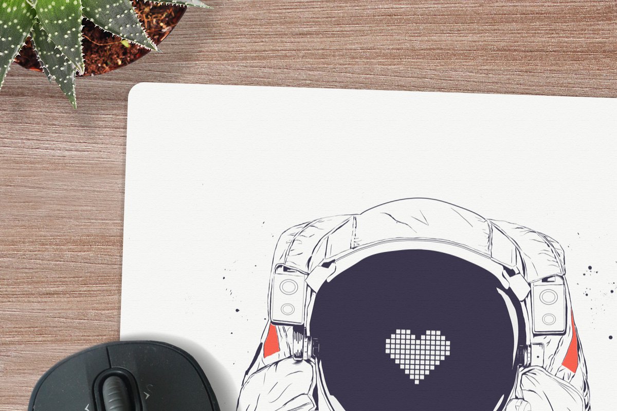 Muismat XXL 40x40 cm - Bureau onderlegger - Bureau mat Astronaut - Hartje - Ruimte - Liefde - Bureaumat - Gaming mousepad xl - Bureaulegger groot - Computer deskmat