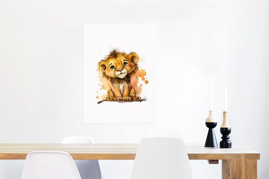 Poster Lion - Aquarelle - Marron - Animaux - Filles - Garçons - 60x80 cm