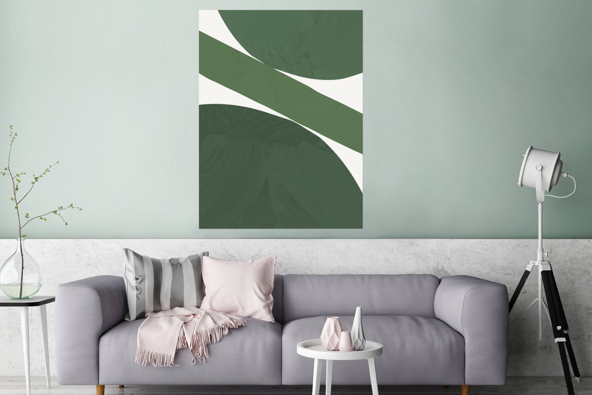 Poster Abstract - Groen - Vormen - Wit - 90x120 cm