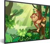 Fotolijst incl. Poster - Aap - Jungle - Jongens - Meisjes - Bloemen - Kids - 80x60 cm - Posterlijst