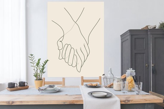 Poster Handen - Line art - Zwart - Groen - 120x160 cm XXL