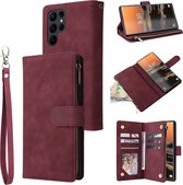 Luxe Telefoonhoesje voor Samsung Galaxy S23 Ultra | Hoogwaardig Leren Bookcase | Lederen Wallet Case | Luxe Uitstraling | Pasjeshouder 6 pasjes | Portemonnee | Rits | Rood