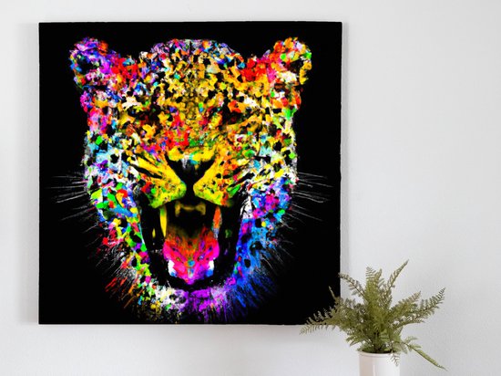 Fiery leopard explosion | Fiery Leopard Explosion | Kunst - 30x30 centimeter op Dibond | Foto op Dibond