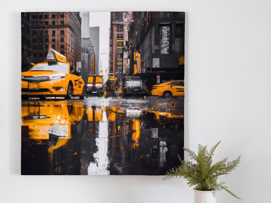 New york yellow rain | New York Yellow Rain | Kunst - 100x100 centimeter op Canvas | Foto op Canvas