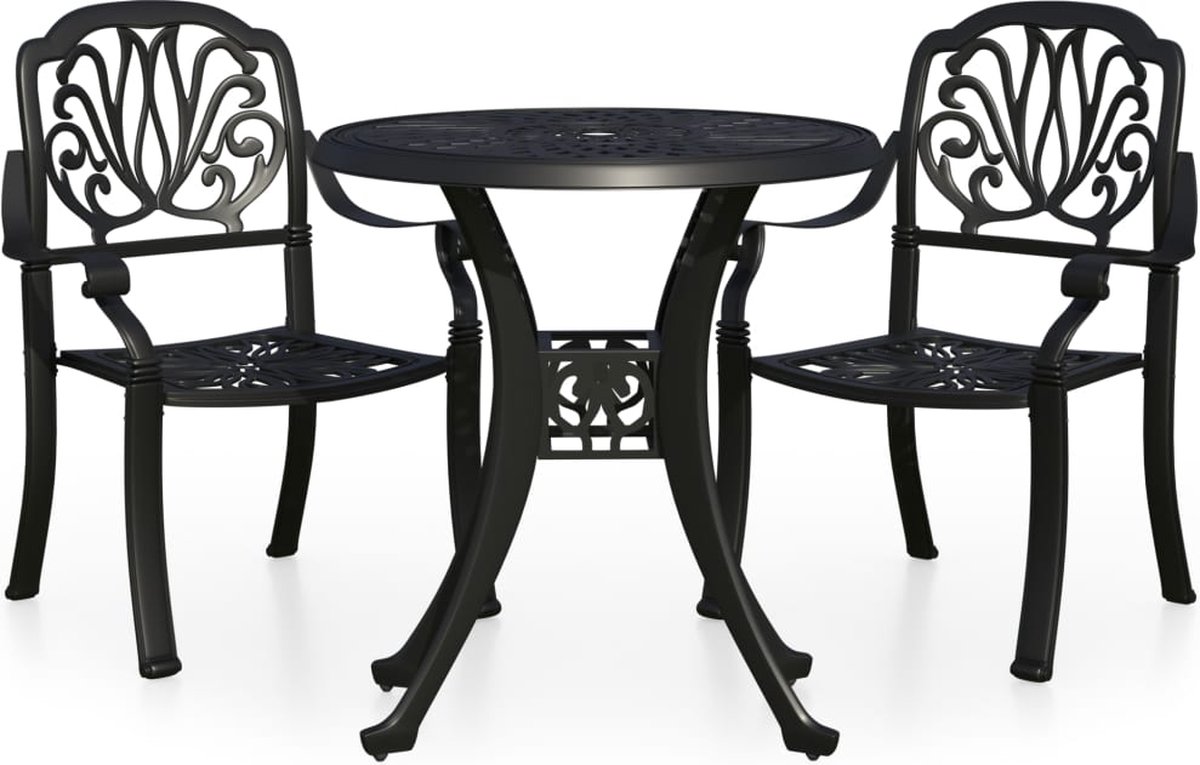 VidaXL 3-delige Bistroset gietaluminium zwart