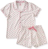 Little Label Pyjama Dames Maat XL/42-44 - roze, wit - Bloemetjes - Shortama - Zachte BIO Katoen