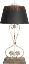 HAES DECO - Tafellamp - Shabby Chic - Vintage / Retro Lamp, formaat 48x48x105 cm - Bruin / Wit in Hout en Metaal - Bureaulamp, Nachtlamp, Sfeerlamp