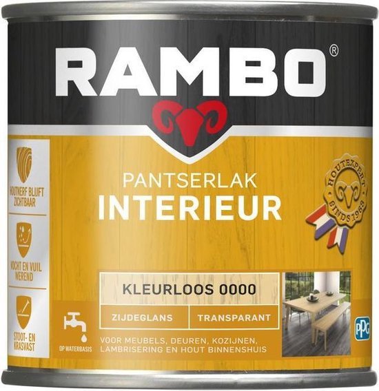 Rambo Pantserlak Interieur - Transparant Zijdeglans - Houtnerf Zichtbaar - Kleurloos - 0.75L