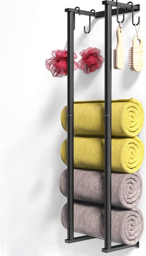 Porte-serviettes en métal pour la salle de bain - Alliez style et fonctionnalité - avec 4 crochets - noir