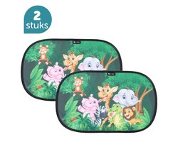 ForDig Zonnescherm Auto Jungle (2 Stuks) - Extra Donker - Zonwering UV Protectie voor Auto Zijruit – Zonwering Auto – Zonder zuignappen – 80 GSM – 51 x 31 CM