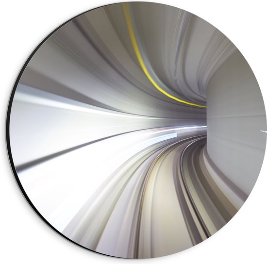 Dibond Muurcirkel - Abstracte Tunnel in Grijs Tinten - 20x20 cm Foto op Aluminium Muurcirkel (met ophangsysteem)