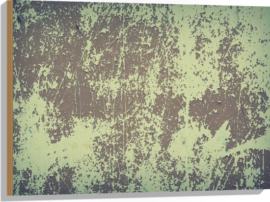 Hout - Bruin met Groene Textuur op Muur - 80x60 cm - 9 mm dik - Foto op Hout (Met Ophangsysteem)