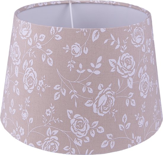HAES DECO - Abat-jour - Natural Cosy - beige imprimé roses blanches - dim. Ø 26x16 cm, pour Culot E27 - Lampe de table, Suspension