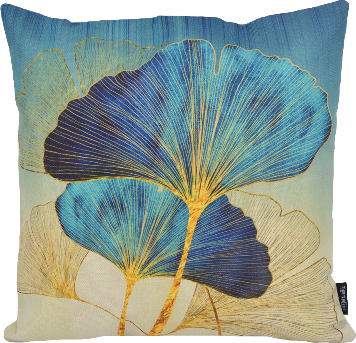 Gek op Kussens! Sierkussen Ginkgo #1 | 45 x 45 cm | Katoen/Linnen Goud-Blauw