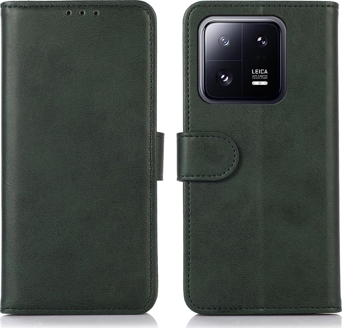 Mobigear Telefoonhoesje geschikt voor Xiaomi 13 Hoesje | Mobigear Wallet Bookcase Portemonnee | Pasjeshouder voor 3 Pasjes | Telefoonhoesje voor Pinpas / OV Kaart / Rijbewijs - Groen