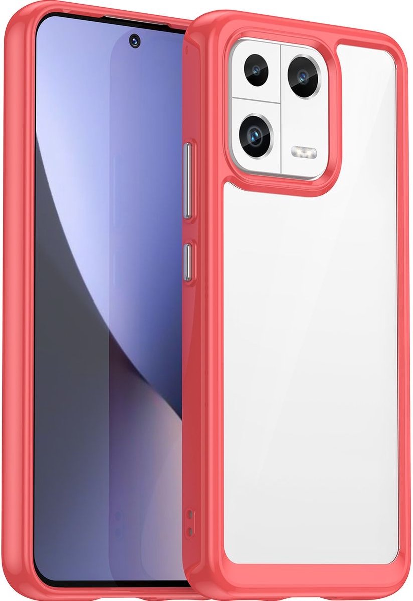 Mobigear Hoesje geschikt voor Xiaomi 13 Telefoonhoesje Hardcase | Mobigear Crystal Backcover | 13 Case | Back Cover - Transparant / Rood