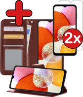 Samsung A14 Case Book Case Cover Wallet Cover Walletcase with 2x Screen Protector With Screen Protector - Samsung Galaxy A14 Cover Bookcase Case - Marron