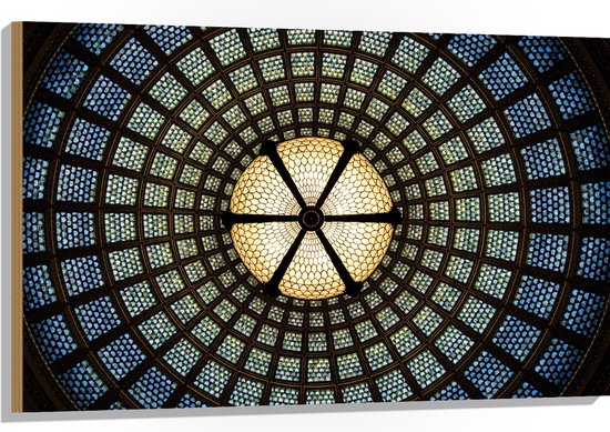 Hout - Plafond en Lamp van een Kerk - 105x70 cm - 9 mm dik - Foto op Hout (Met Ophangsysteem)