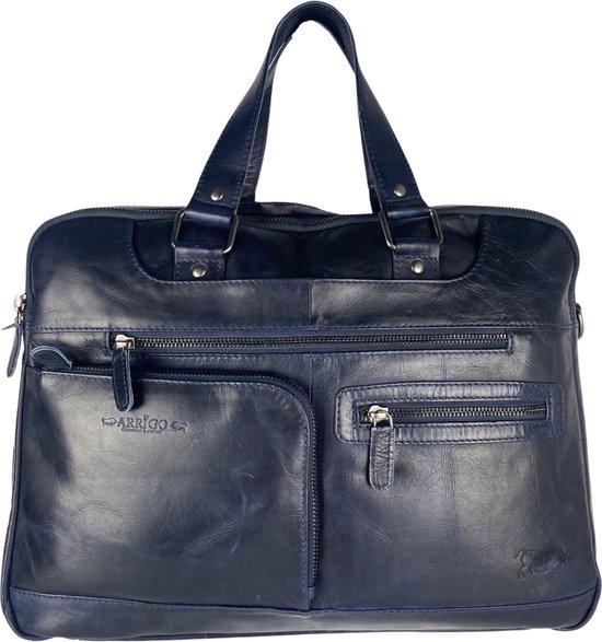 Handtassen Heren - Handtassen Dames - Crossbody - Blauw Leer - Laptoptas - Schoudertas - Aktetas - Laptop tot 15.6 - Arrigo