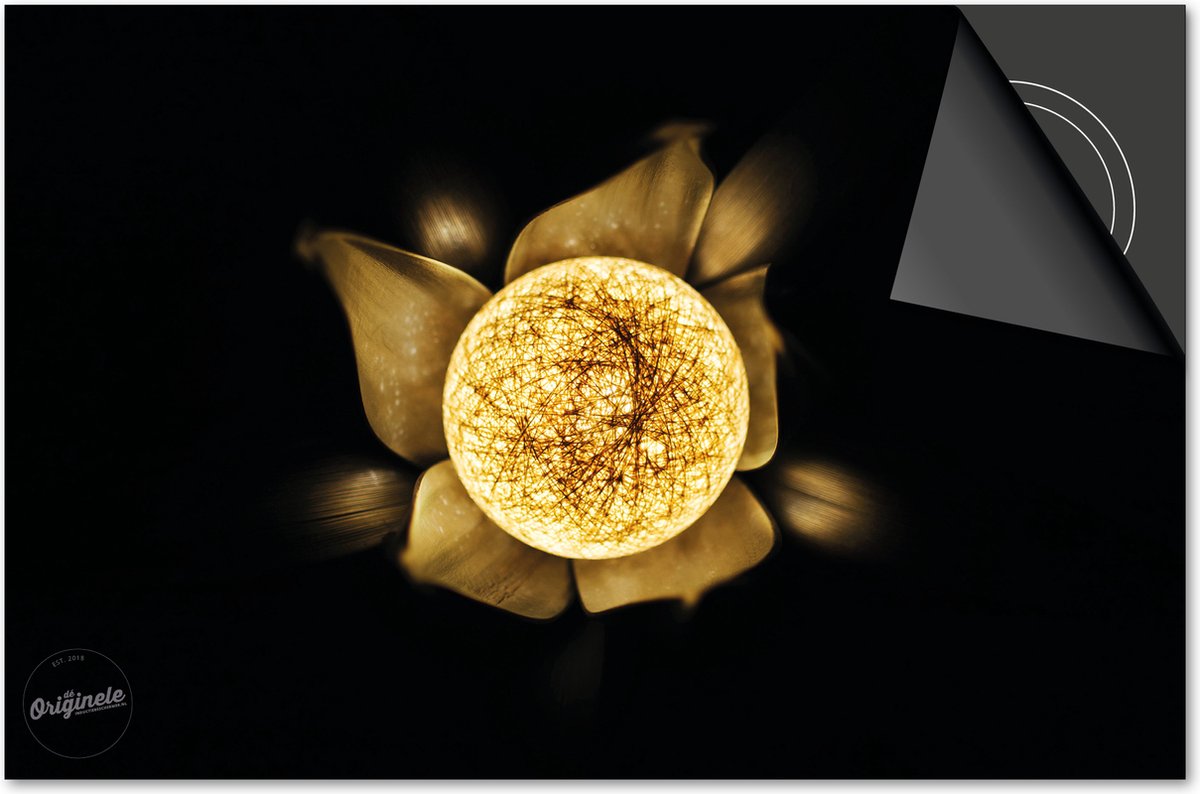 Inductie beschermer 60x52 - afdekplaat inductie mat - Dietrix Kookplaat beschermer - Base - Black en Gold - Bloem bol goud