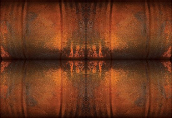 Un motif miroir de métal rouillé dans des tons orange et brun.