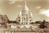 Fotobehang City Basilica Sacred Heart Paris Sepia | XXL - 312cm x 219cm | 130g/m2 Vlies