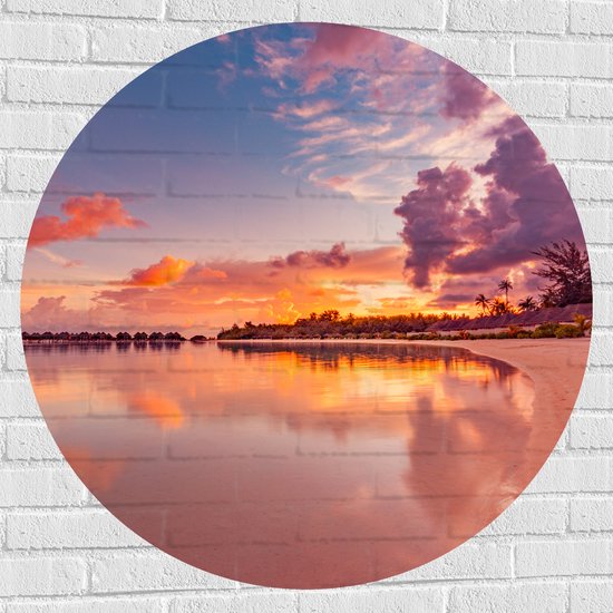 Muursticker Cirkel - Zonsopkomst bij Luxe Vakantieverblijven op de Maledieven - 100x100 cm Foto op Muursticker