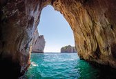Fotobehang Stone Cave Tunnel Sea | XL - 208cm x 146cm | 130g/m2 Vlies