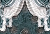 Papier Peint Rideaux Turquoise | XL - 208 cm x 146 cm | Polaire 130g / m2