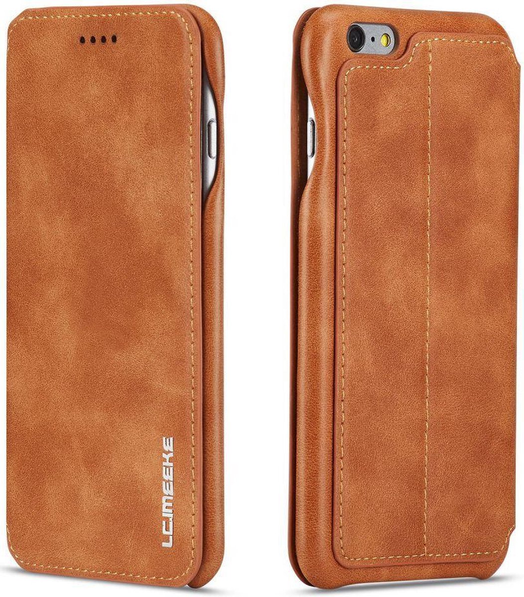 Retro Style Book Case Kaarthouder Hoesje Bruin Geschikt voor Apple iPhone 6S Plus