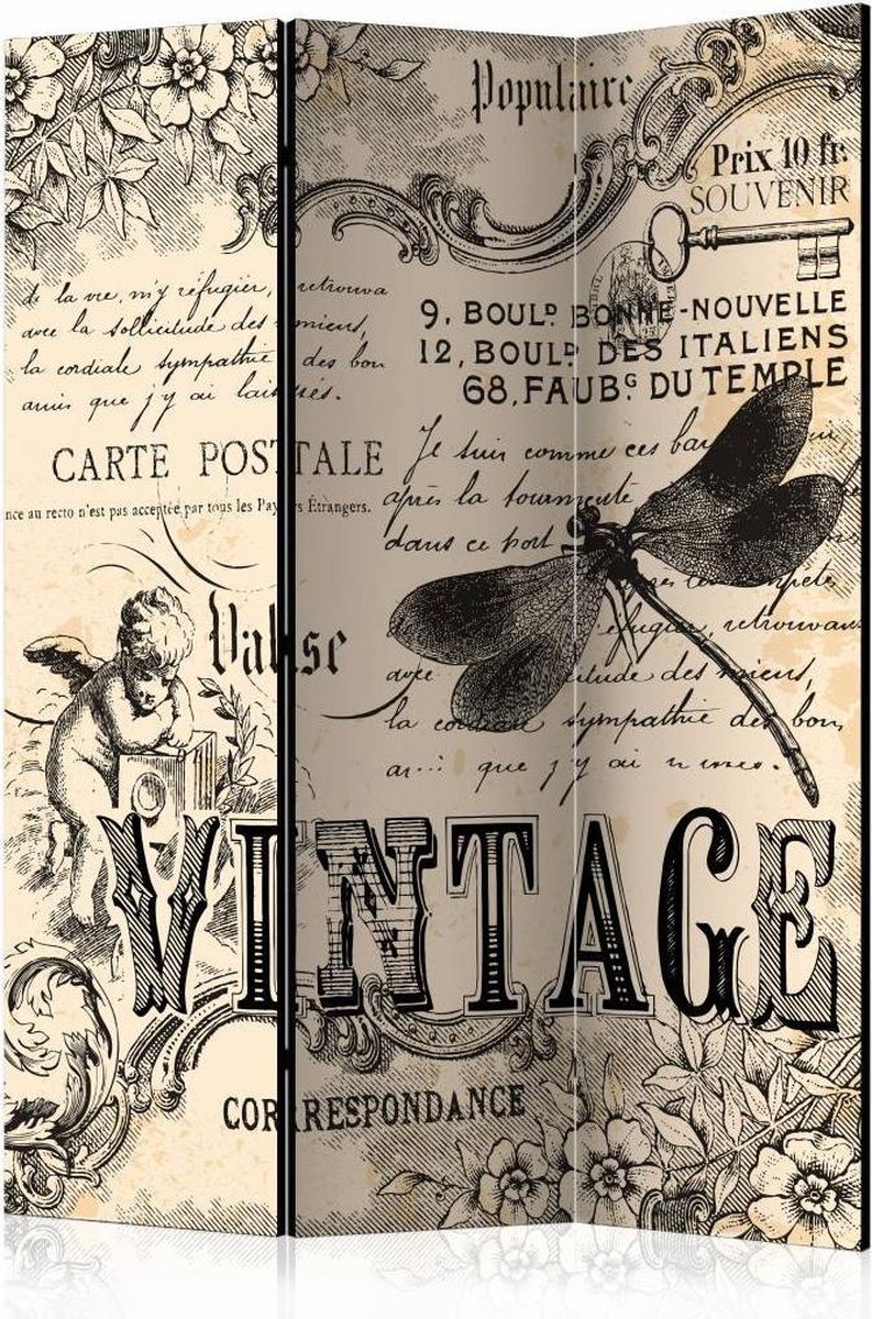 Vouwscherm - Vintage correspondentie 135x172cm, gemonteerd geleverd (kamerscherm) dubbelzijdig geprint