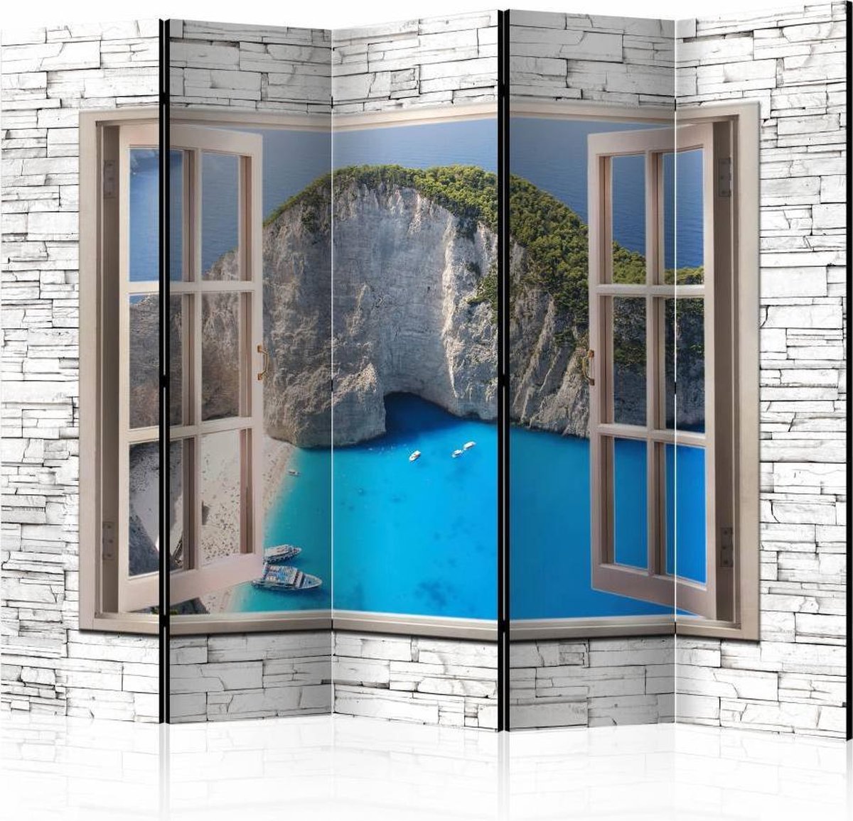 Vouwscherm - Uitzicht op paradijs 225x172cm , gemonteerd geleverd, dubbelzijdig geprint (kamerscherm)