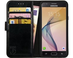 Rosso Element Book Case Wallet Hoesje Geschikt voor Samsung Galaxy J5 (2016) | Portemonnee | 3 Pasjes | Magneetsluiting | Stand Functie | Zwart