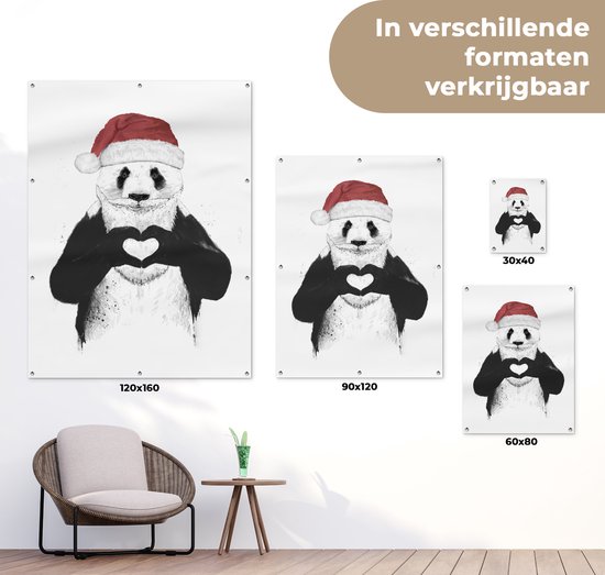 Affiche de jardin - Toile de jardin - Posters de jardin extérieur - Panda - Bonnet de Noel - Coeur - Amour - 90x120 cm - Jardin