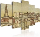 Schilderij - Parijs door de eeuwen heen ,  5 luik, Beige/Bruin, 2 maten, Premium print