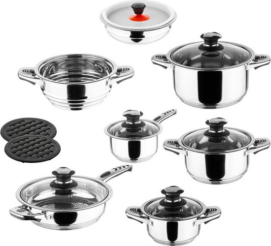 Batterie de cuisine 16 Pieces en acier 18/10 inox