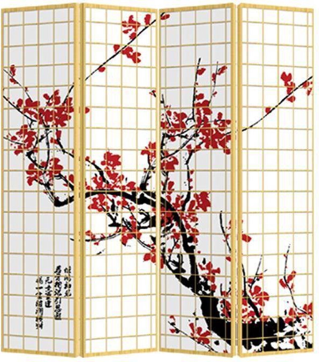 Fine Asianliving Japans Kamerscherm Oosters Scheidingswand B160xH180cm 4 Panelen Japanse Sakura Multicolour, Naturel