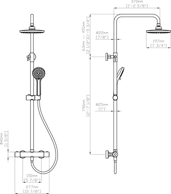 Caral Opbouw Doucheset met thermostaatkraan Chroom regendouche 25cm - 29.3956