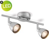 Light Depot - LED Opbouwspot Aka - 2 Lichts - Zilvergrijs - Matstaal - Modern - Incl. 2 spots x 5W - B 32,5 cm