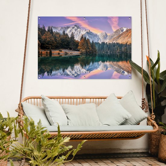 Affiche jardin - Toile jardin - Posters de jardin extérieur - Montagnes - Forêt - Water - Ciel - Rose - Violet - 120x80 cm - Jardin