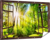 Gards Tuinposter Doorkijk Weg Omringd met Bomen in het Bos - 150x100 cm - Tuindoek - Tuindecoratie - Wanddecoratie buiten - Tuinschilderij