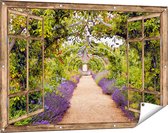 Gards Tuinposter Doorkijk Lavendel Pad - 120x80 cm - Tuindoek - Tuindecoratie - Wanddecoratie buiten - Tuinschilderij