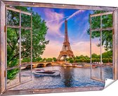 Gards Tuinposter Doorkijk Eiffeltoren in Parijs aan het Water - Kleur - 180x120 cm - Tuindoek - Tuindecoratie - Wanddecoratie buiten - Tuinschilderij