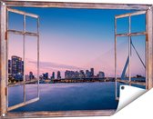 Affiche de jardin du Gards Vue du pont Erasmus à Rotterdam avec coucher de soleil - 90x60 cm - Toile de jardin - Décoration de jardin - Décoration murale extérieure - Tableau de jardin
