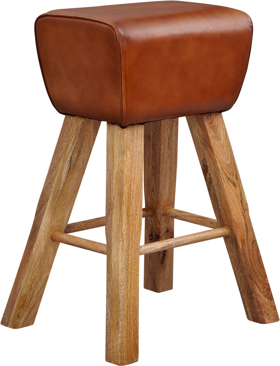 Turnbok barkruk 75 cm massief houten barkruk lederen kruk