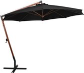 Hangende parasol Zwart Dennenhout | Watervast – UV bestendig – Kleurvast | Zweefparasol – Massief houten paal Bamboe | Stabiel – 290 cm hoog | Tuin decoratie – Parasol – Zonparasol - Tuinparasol