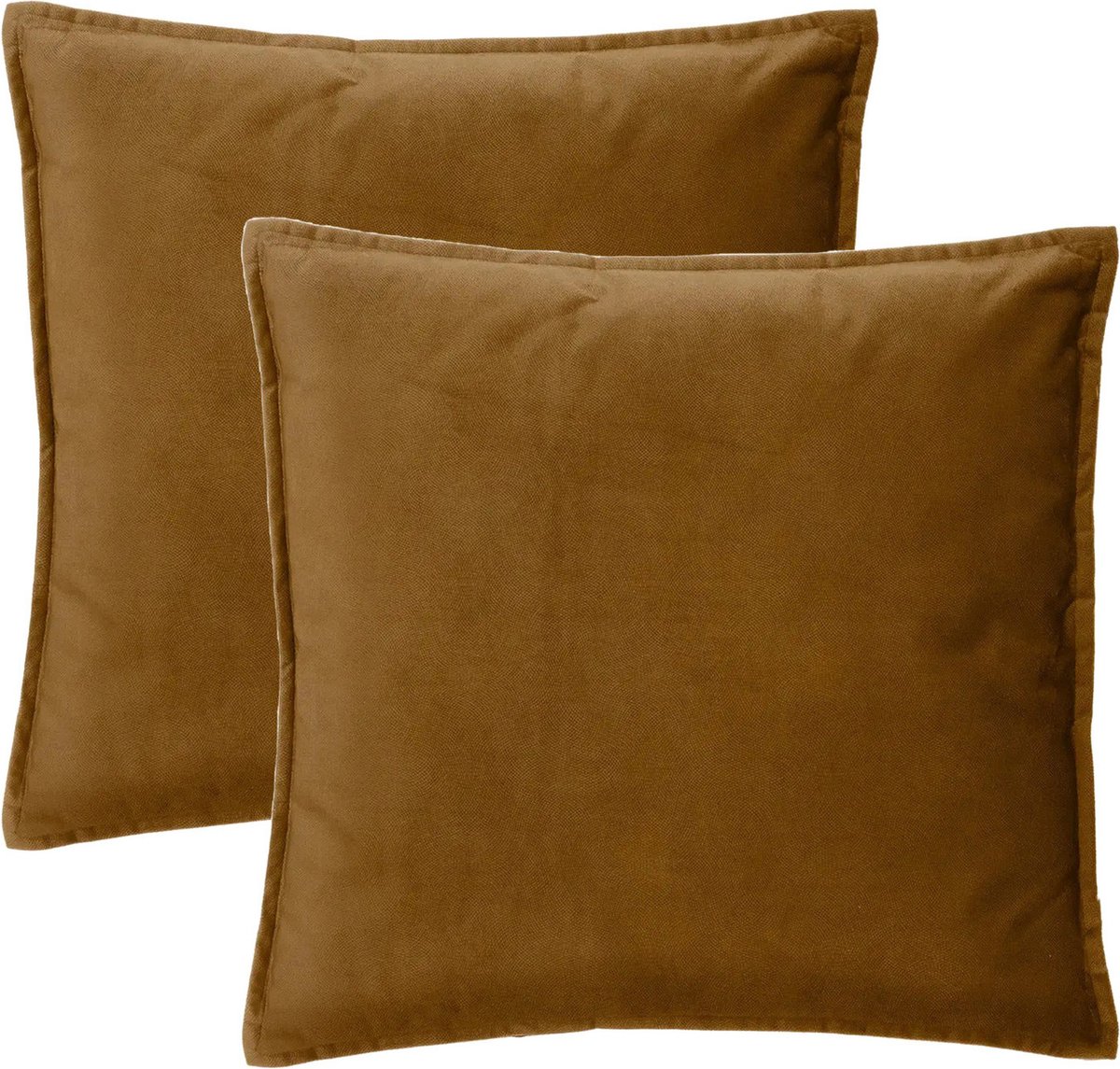 Atmosphera Bank/sierkussens huiskamer Sophia - 2x stuks - 52 x 52 cm - Goud/bruin - polyester - met rits Goudkleurig